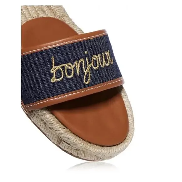 Cinq A Sept Women's Indigo Cognac Espadrille Slide Sandals